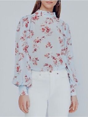 Blue Floral High-Neck Blouse